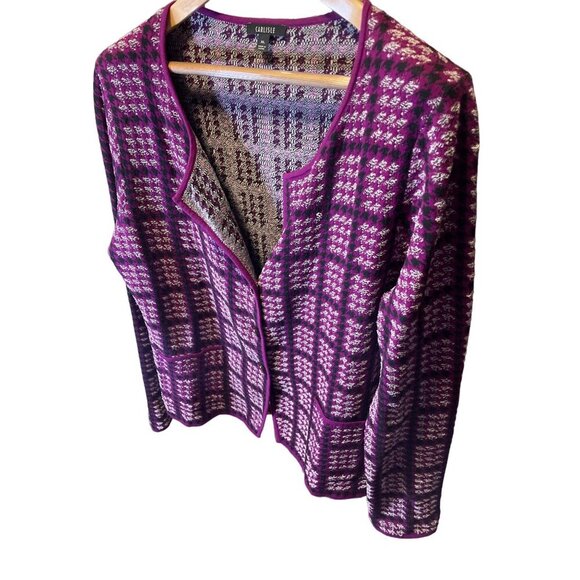 Carlisle Purple Checked Round Neck Long Sleeved Cardigan Sweater Sz XL - Picture 4 of 12
